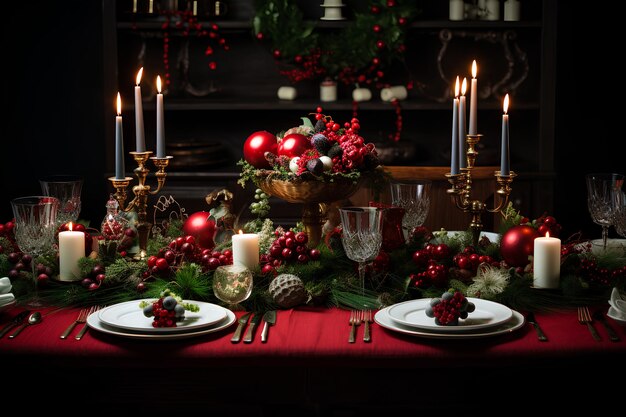 Zdjęcie Świąteczny stół z ozdobami świątecznymi