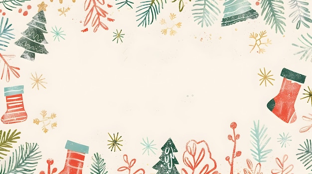Świąteczny świąteczny Doodle Border z pustą środkową przestrzeń dla Mockup lub wiadomości
