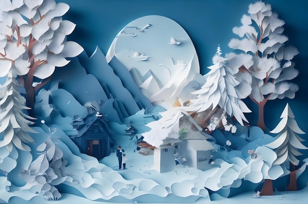 Zdjęcie Świąteczny zimowy papier styl sztuki ai generowane tło