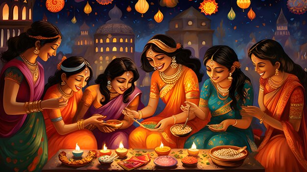 Światła Diwali celebracja tła hinduskiego festiwalu w Indiach lampa diya