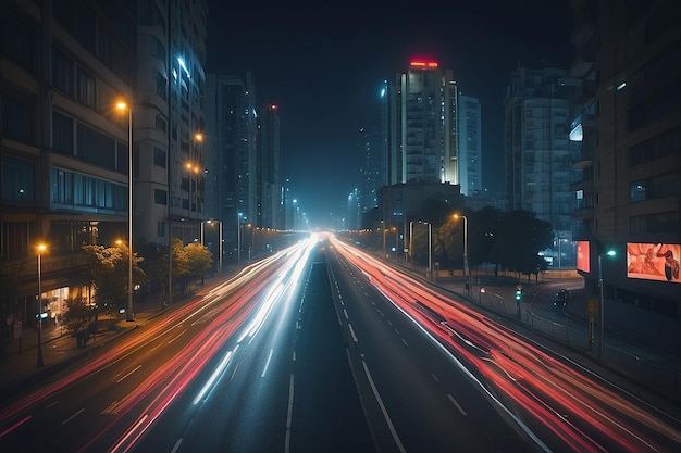 Światła drogowe na nocnej miejskiej drodze