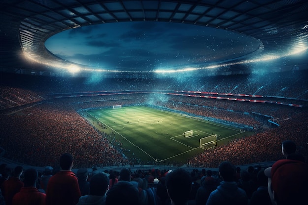 Światła przy nocą i stadionu futbolowego 3d renderingiem