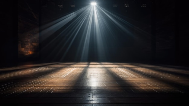 Światła reflektorów świecą na scenie w ciemnym pokoju Generatywny AI weber obrazu