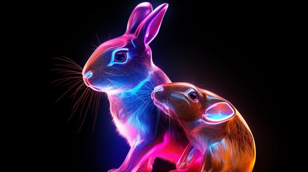 Zdjęcie Światło neonowe królik pieszczący swoje dziecko ai wygenerowane zdjęcia