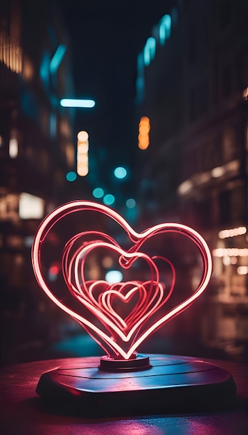 Zdjęcie Światło neonowe w kształcie serca na ulicy w nocy koncepcja miłości
