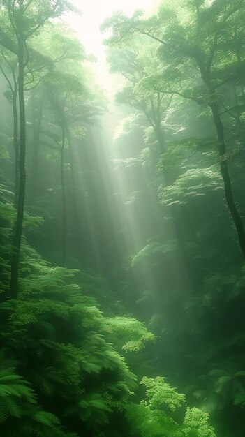 Światło słoneczne drzewa lasy paprocie młode japońska natura grzmot mgłowa dżungla monochromatyczne wzniosłe niebiosa