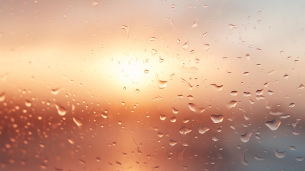 Światło słoneczne przeświecające przez krople deszczu na oknie