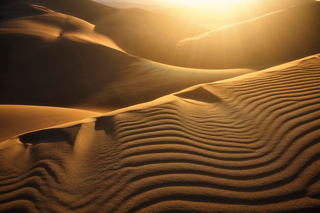 Światło zachodu słońca oświetla wydmy na pustyni