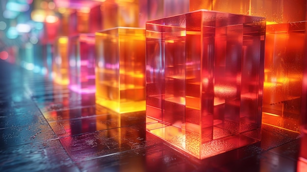 Światłowe kostki szklane ułożone na stole