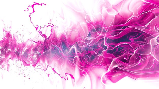 Światłowe różowe neonowe wzory błyskawic z dynamicznymi cyanowymi formacjami fal izolowanymi na stałym białym tle