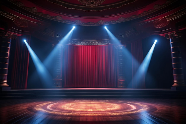 Światłowe tło sceny teatralnej z reflektorem oświetlało scenę do przedstawienia opery