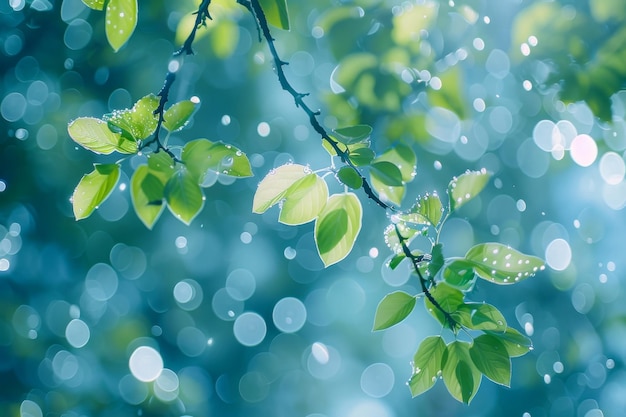Światłowe zielone liście z eterycznym bokehem
