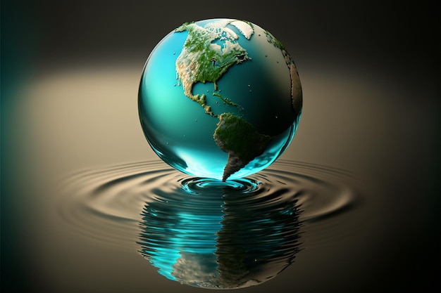Światowa koncepcja międzynarodowego dnia wody kropla wody i planeta Ochrona środowiska i ekologia Generacyjna sztuczna inteligencja