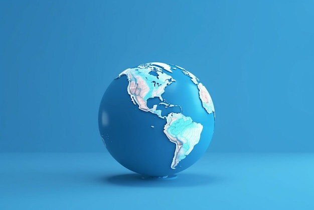 Światowa mapa ziemi na białym tle na niebieski generatywny ai