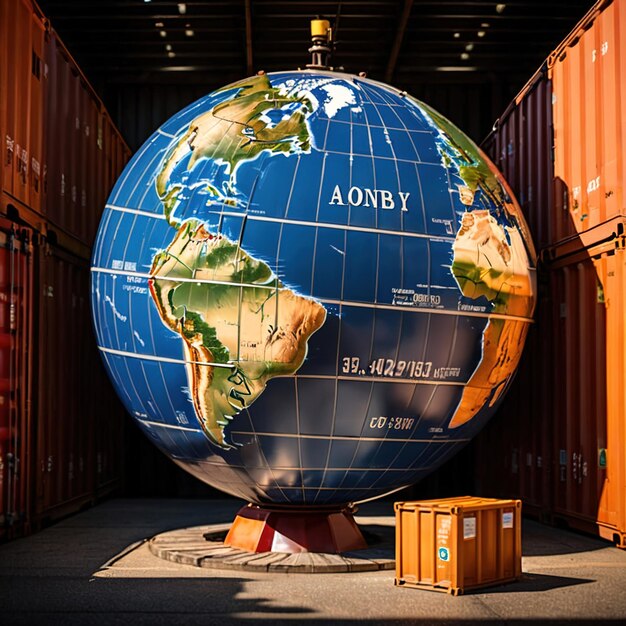 Zdjęcie Światowa międzynarodowa logistyka i dostawy przedstawione przez kulę otoczoną kontenerami towarowymi