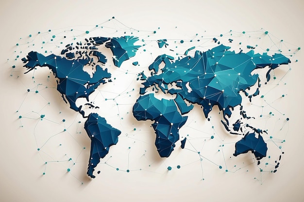 Zdjęcie Światowe połączenie sieciowe wieloboczna mapa świata punkty i linie struktura world wide web