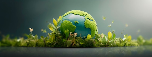 Światowe środowisko i koncepcja dnia ziemi z naturą globu i środowiskiem przyjaznym dla środowiska Generative AI