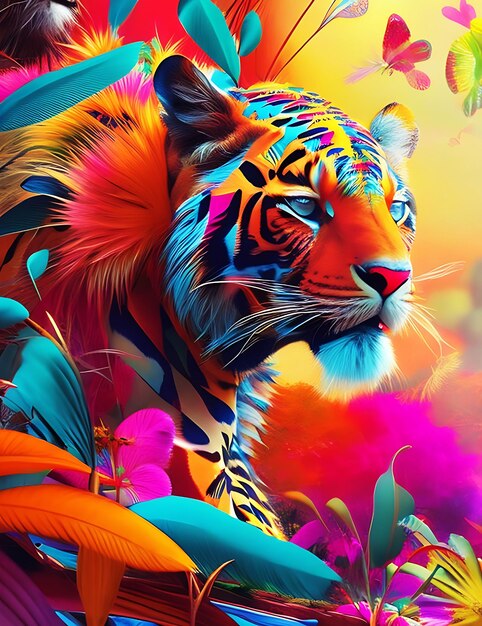 Światowej sławy Tiger Wild Kolorowa grafika w animacji