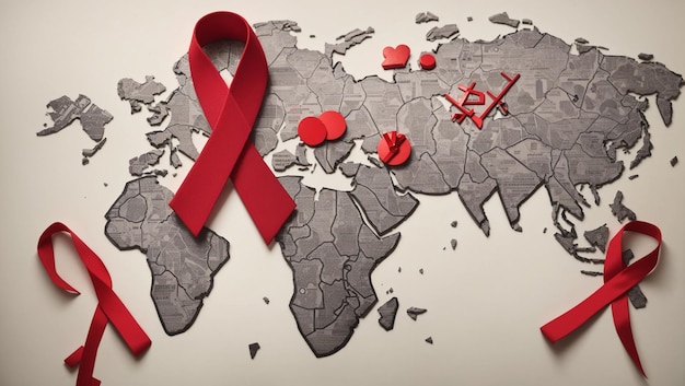 Światowy dzień Aids banner czerwona wstążka świadomości