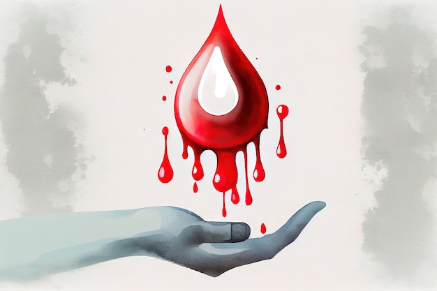 Światowy dzień dawcy krwi i koncepcja ratowania życia jasny kolor akwareli Generative Ai