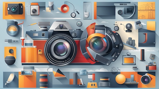 światowy dzień fotografa ilustracja z graficznymi ikonami technologii WEB3 tło transparentu