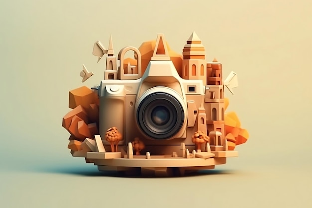 światowy dzień fotografii 3d low poly graficzna ilustracja generatywna sztuczna inteligencja