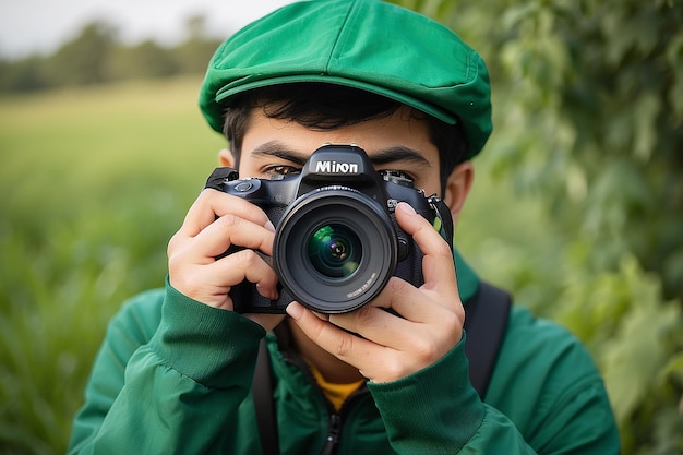 Światowy Dzień Fotografii Zielony Fotograf z kamerą