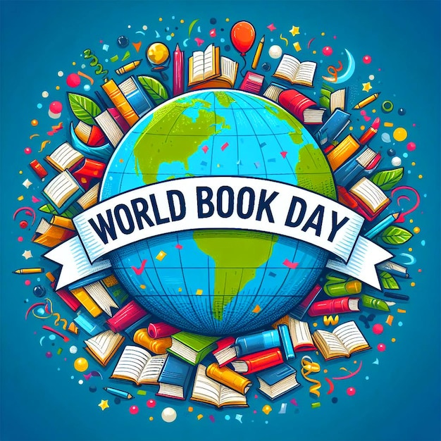 Światowy Dzień Książki wektorowy z globem