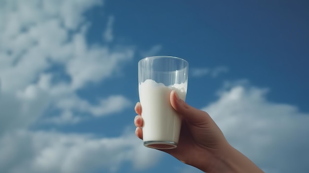 Światowy dzień mleka Szklanka mleka w ręku Generatywne ai