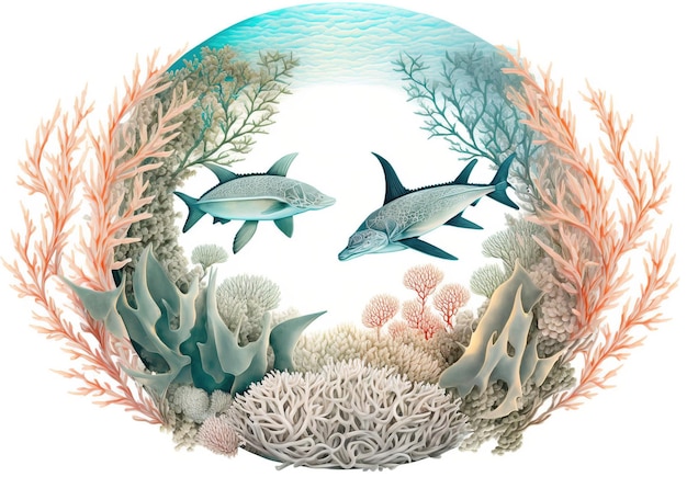 Światowy Dzień Oceanów Podwodny ocean delfin rekin koral rośliny morskie płaszczka i żółw AI Gen