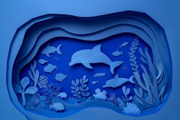 Zdjęcie Światowy dzień oceanów w stylu papieru z rybami