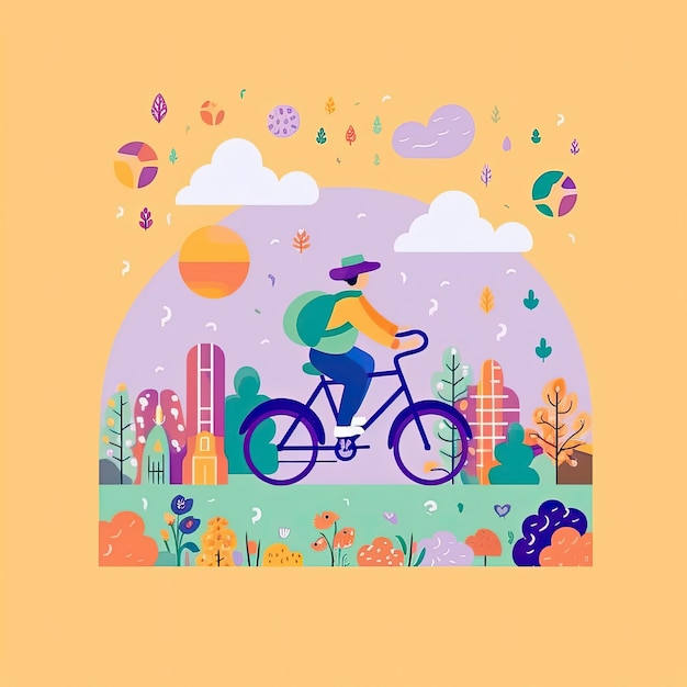 Zdjęcie Światowy dzień rowerów ręcznie narysowana ilustracja koncepcyjna ilustracji płaska sztuka wektorowa płaska ikona ai generowane