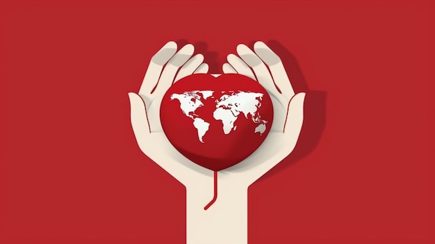 Światowy Dzień Serca Bicie Ludzkiego Serca Z Banerem Koncepcji Mapy świata