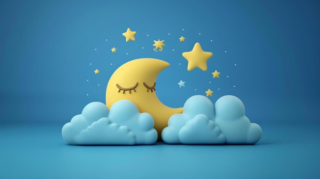 Światowy Dzień snu, plakat z chmurami księżycowymi, Światowy dzień autyzmu, urocza ilustracja sceny uzdrawiania