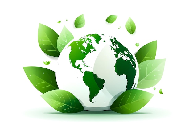 Światowy Dzień Środowiska Zielona planeta Ziemia z liśćmi na białym tle Generowanie AI