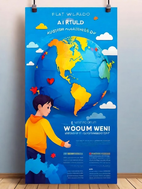 Światowy Dzień Świadomości Autyzmu ilustracja pionowy szablon plakatów banerowych