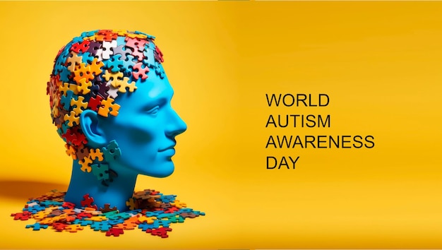 Światowy Dzień Świadomości Autyzmu: ludzka głowa wykonana z różnorodnych kolorowych układanek Koncepcja rozwoju osobowości i leczenia autyzmu Zdjęcie wysokiej jakości