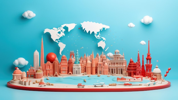 Światowy Dzień Turystyki generuje ilustracje 3D podróży Wygenerowane AI
