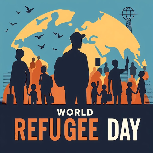 Światowy Dzień Uchodźców plakat na światowy dzień z ludźmi na nim