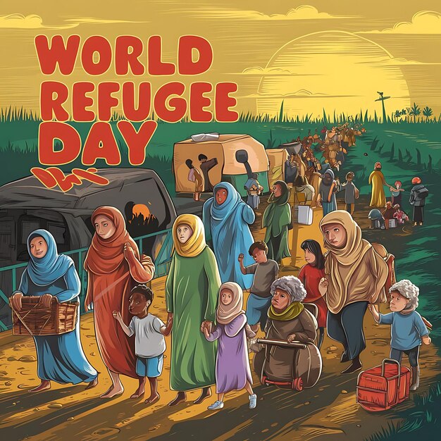Światowy Dzień Uchodźców Tło ilustracji wektorowej