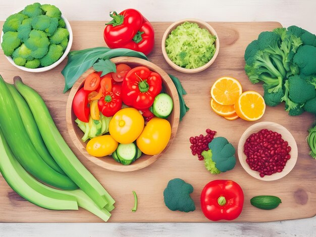 Światowy Dzień Weganizmu Atrakcyjna Różne zdrowe warzywa warzywne na drewnianym stole Owoce i warzywa