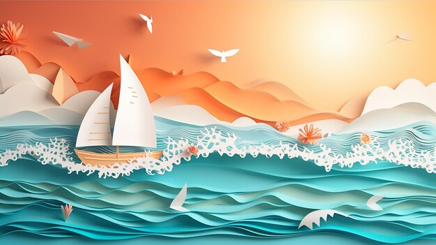 światowy dzień wody wycięty z papieru koncepcja plaży łodzi