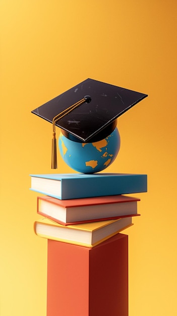 Światowy symbol edukacji Zobacz czapka do ukończenia studiów z koncepcją globu ziemskiego Pionowy mobilny tapeta