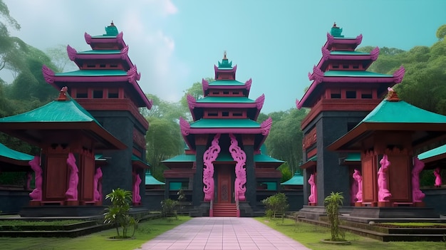 Świątynia Bali w Indonezji realistyczne ilustracje