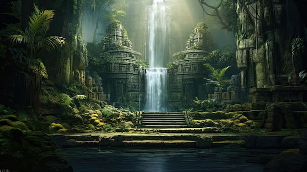 Świątynia dżungli ukryta za wodospadami