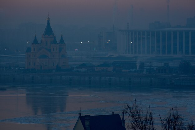 Zdjęcie Świątynia, niżny nowogród. zimowy zachód słońca