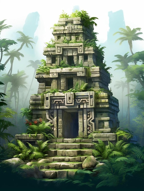 Świątynia w dżungli z dżunglą w tle.
