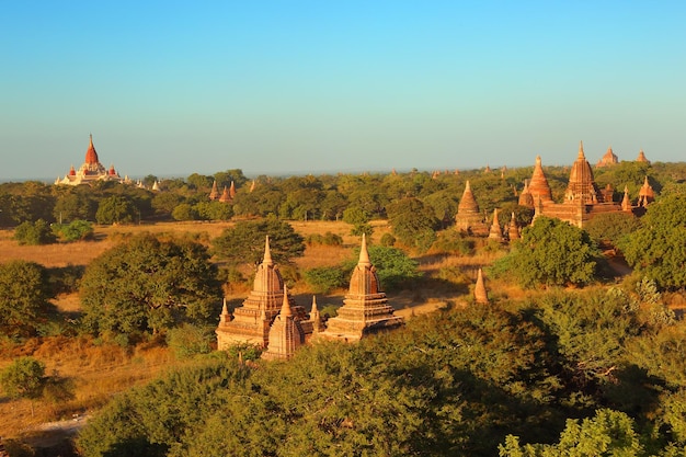 Świątynie w Bagan o zachodzie słońca Myanmar