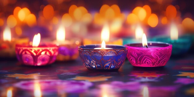 Świeca Diwali na rozmytym tle świeci jako symbol nadziei i radości