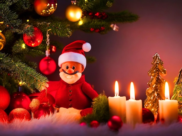Świeca świąteczna Noel tła Jodła z dekoracjami Człowiek Bożego Narodzenia Śliczny backgroun Bożego Narodzenia